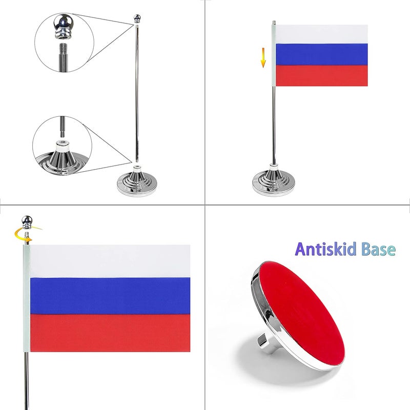 WXTWK 2 Pack Russia Flag Russian Desk Flag Small Mini Russian Table Flags With Stand Base,Home Office Festival Events Celebration Decorations - Image 3